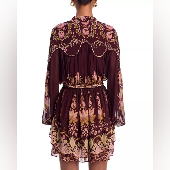 FARM Rio Burgundy Floral Long Sleeve Dress NWT Size Small - Picture 2 of 10